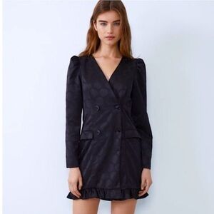 ZARA BLACK SATIN JACQUARD‎ MINI DRESS